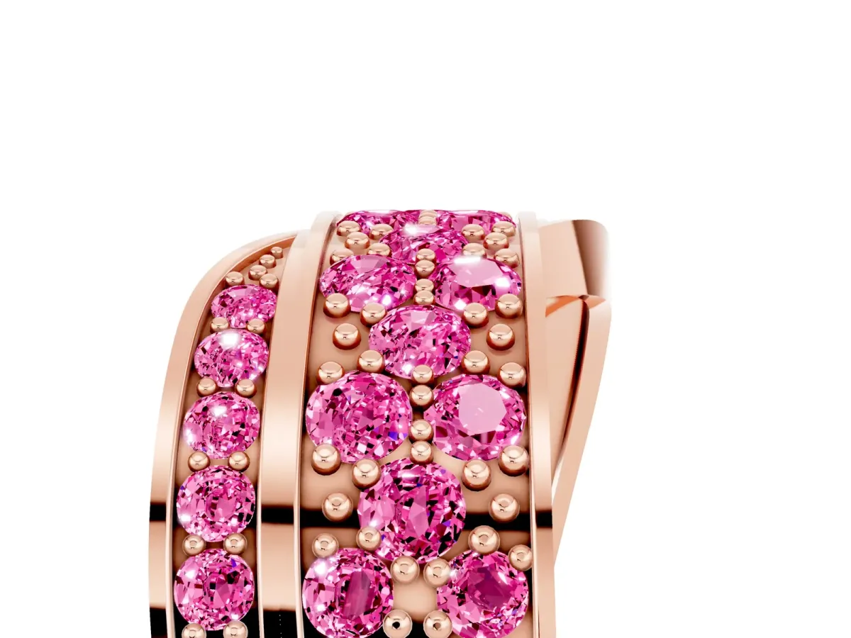 Pavé Round Pink Sapphire Crossover Band with Bead Prong Setting Rose gold