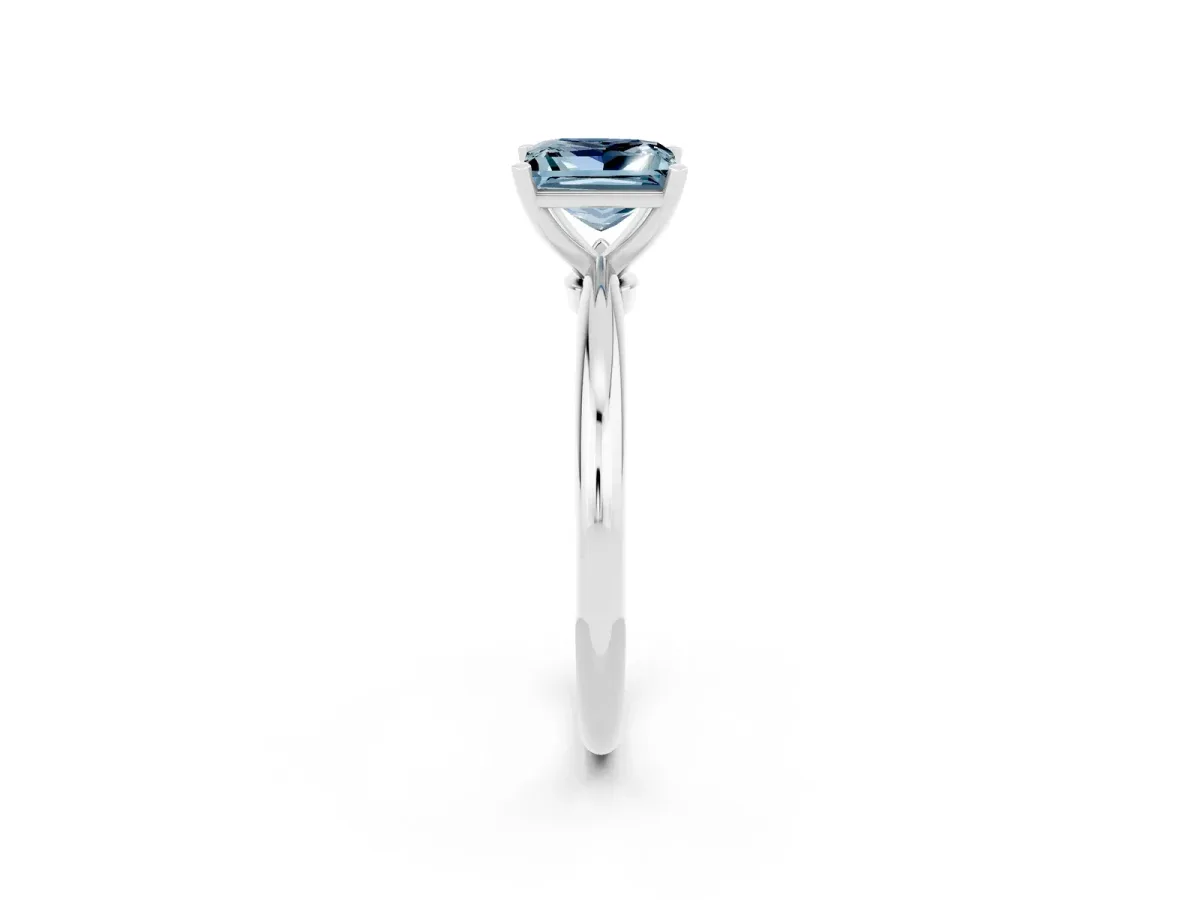 Princess Cut Aquamarine Solitaire Ring with Six-Prong Setting and Classic Band Silver