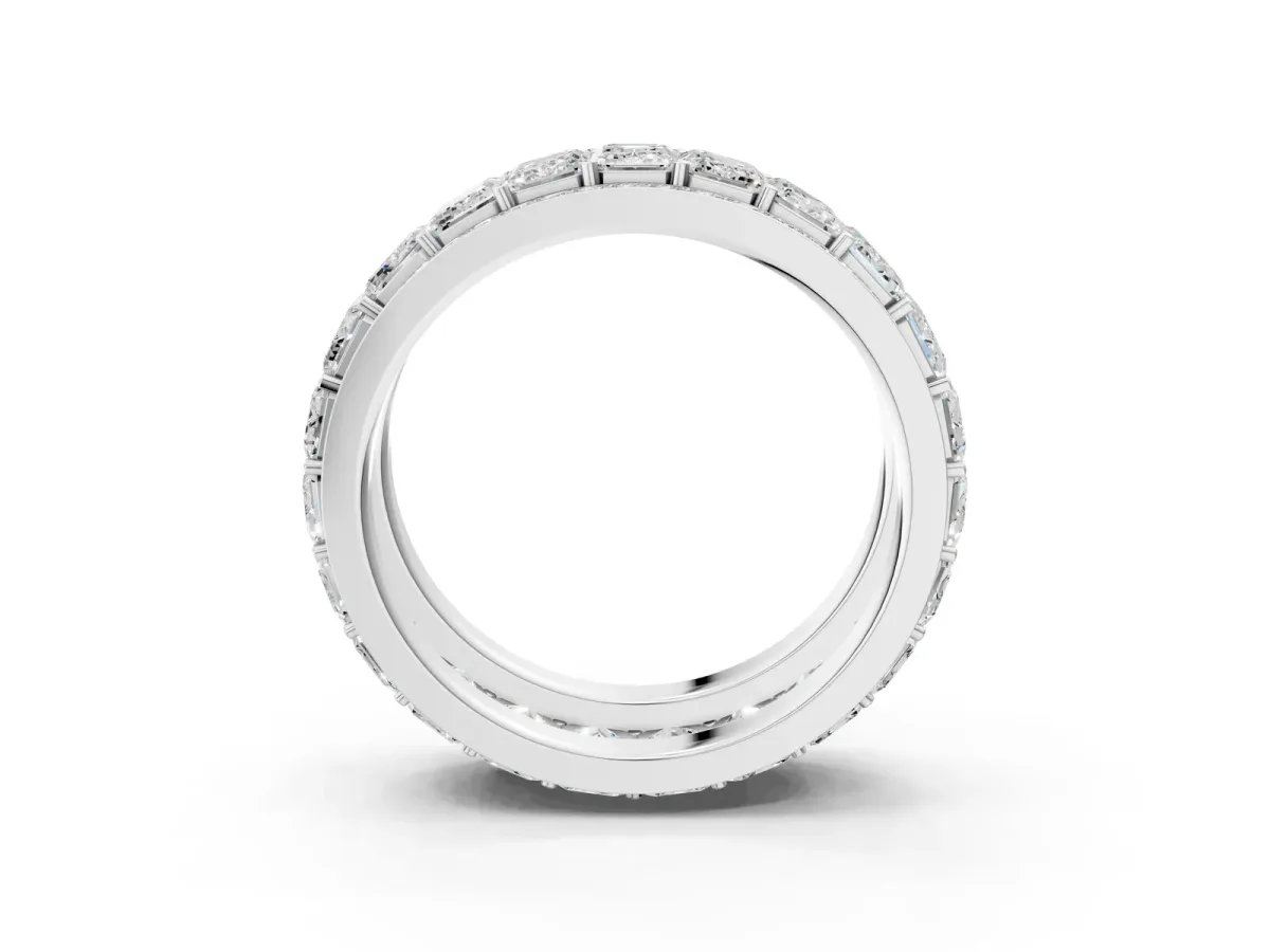 Emerald Cut and Round Diamond Multi-Row Mens Band White gold