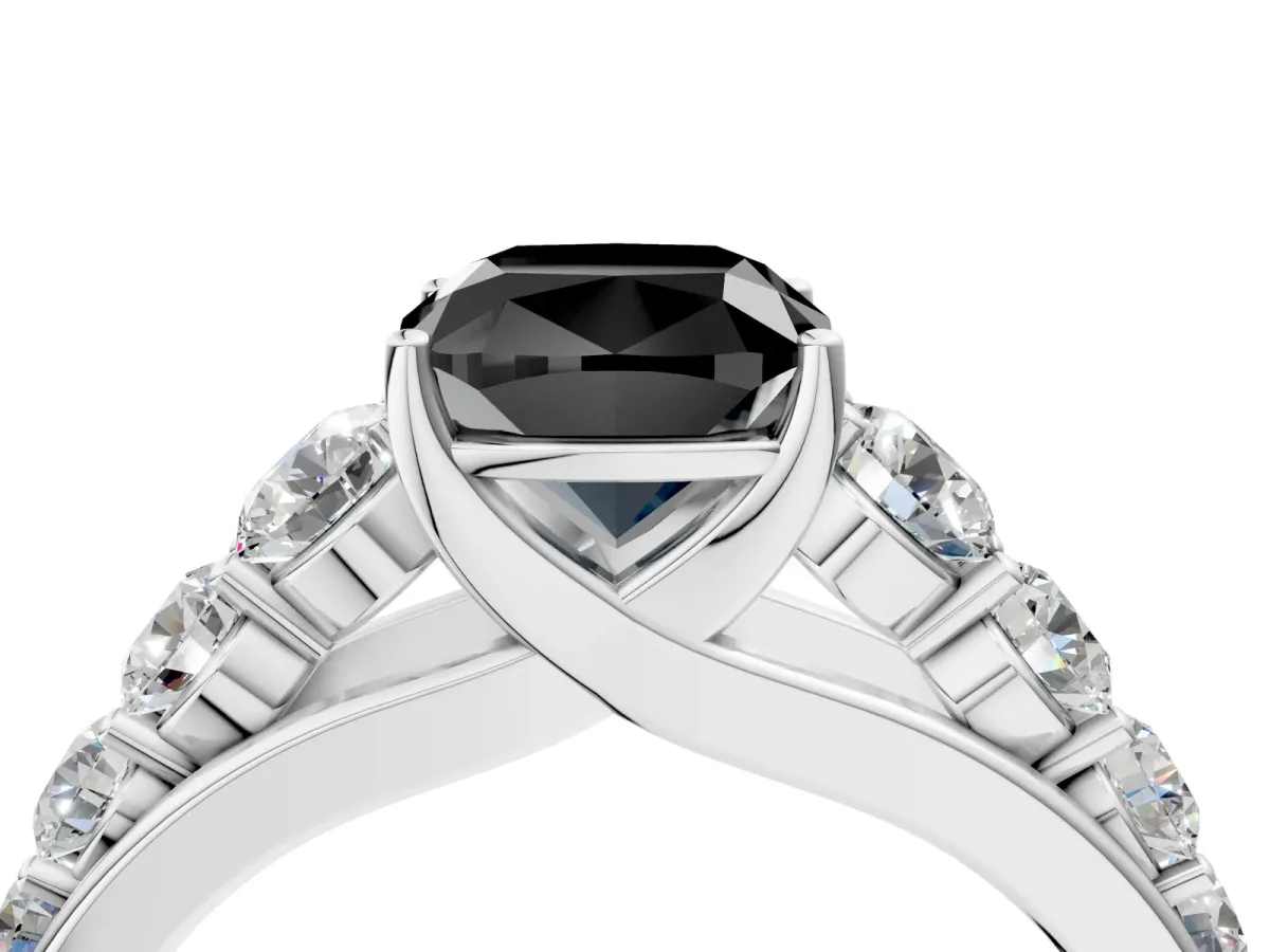 Fancy Black Cushion Cut Brilliant Diamond Pavé Band with Six-Prong Setting Silver