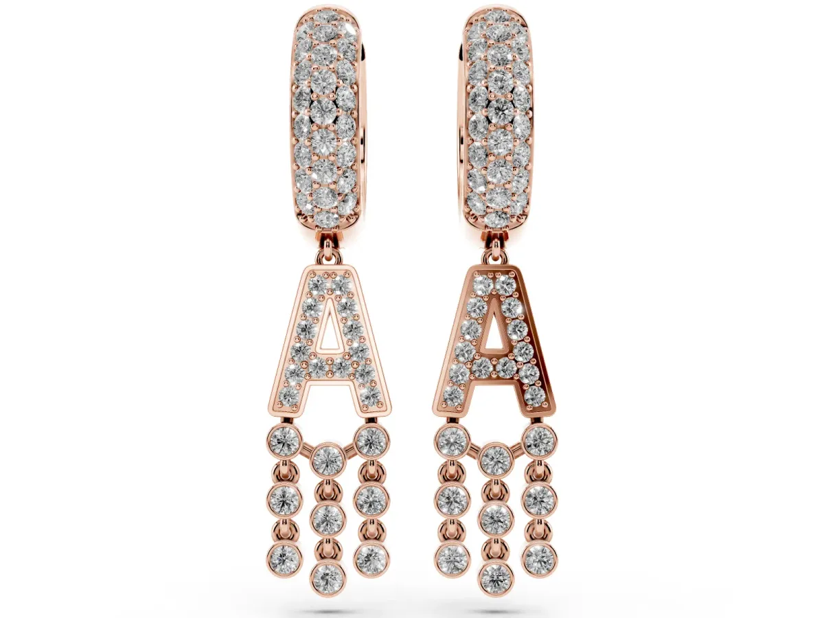 Round Diamond Initial A Huggie Hoop Earrings Rose gold