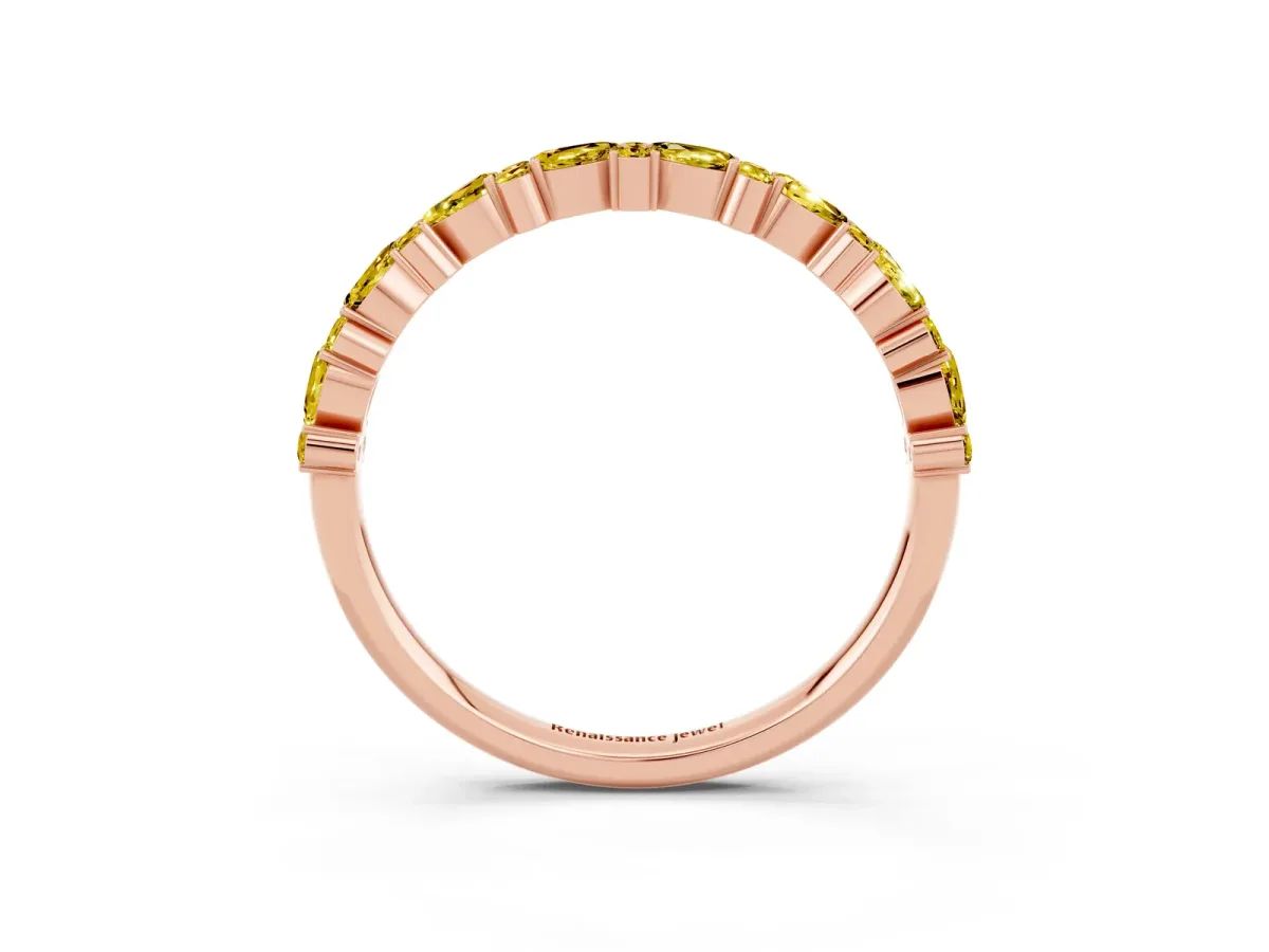 Pear and Round Yellow Sapphire Wedding Band Rose gold