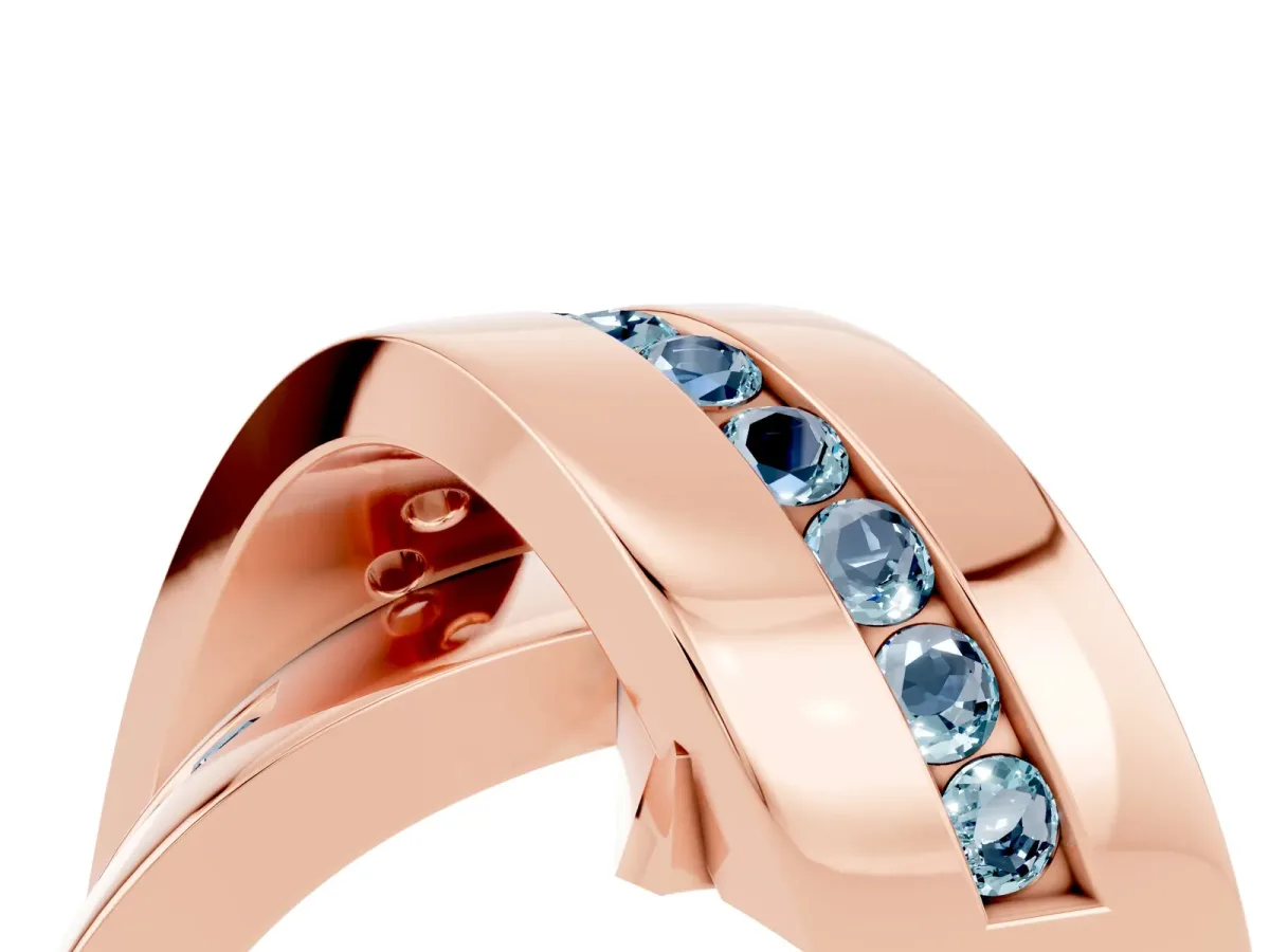 Pavé Round Aquamarine Crossover Band with Channel Setting Rose gold