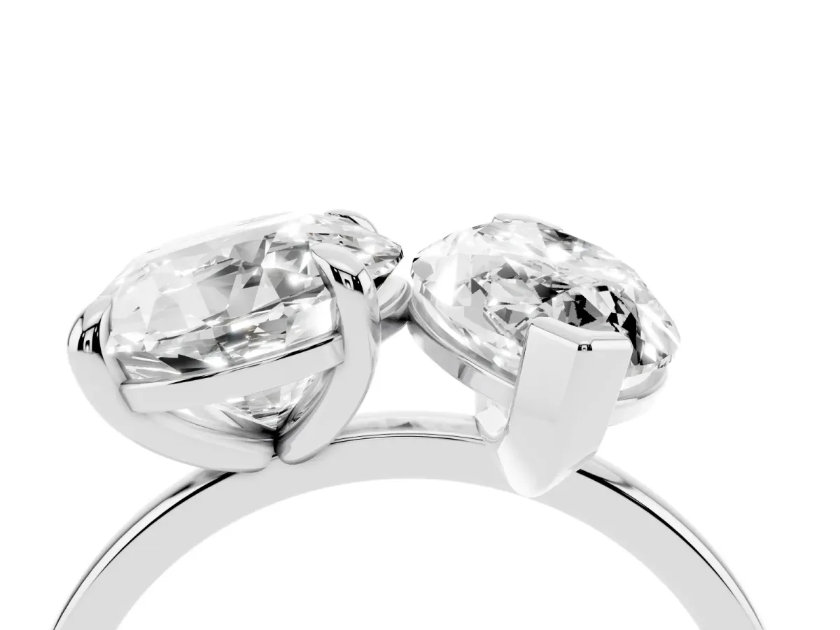 Round and Marquise Toi Moi Ring with Prong Setting and Plain Band Platinum
