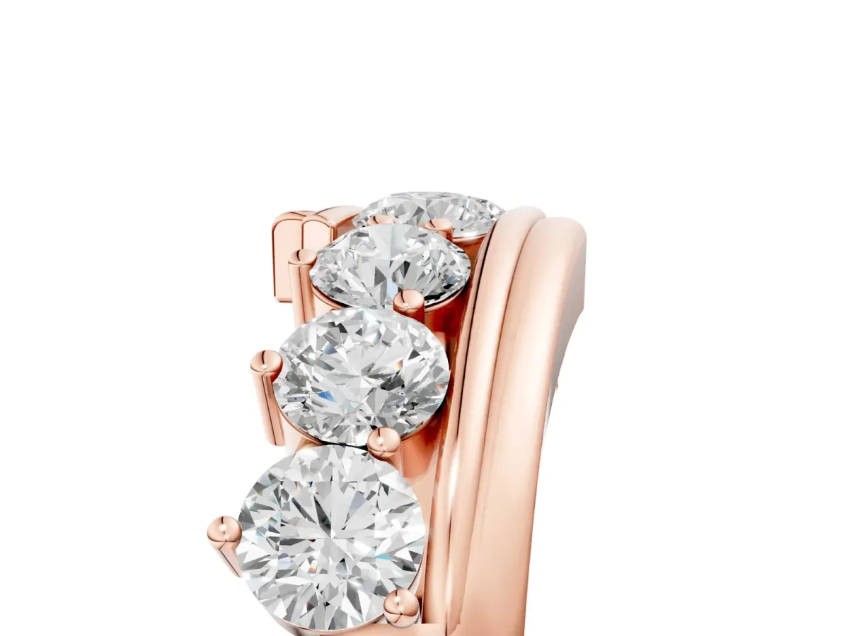 Round Diamond Wave Band with Channel and Shared Prong Setting Rose gold