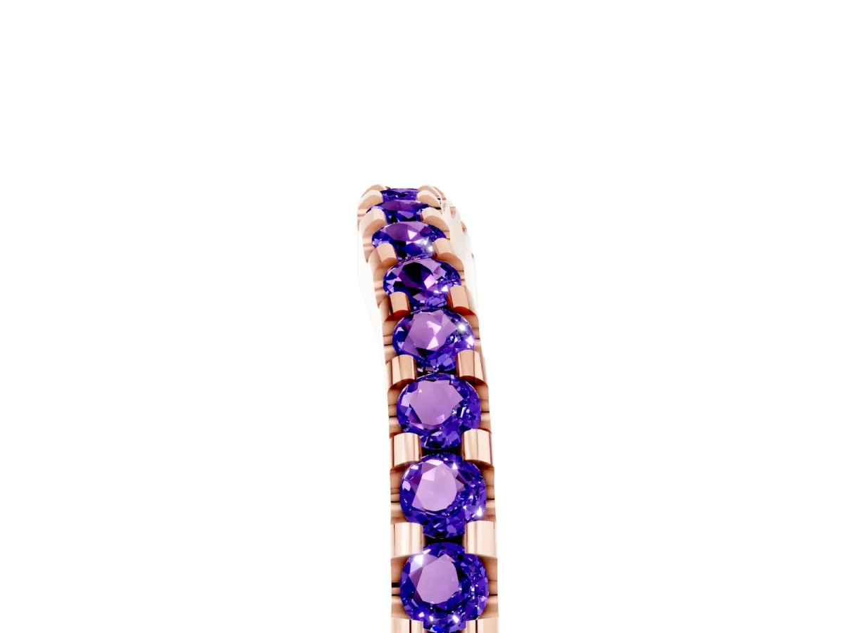 Round Tanzanite Pavé Curved Wedding Band Rose gold