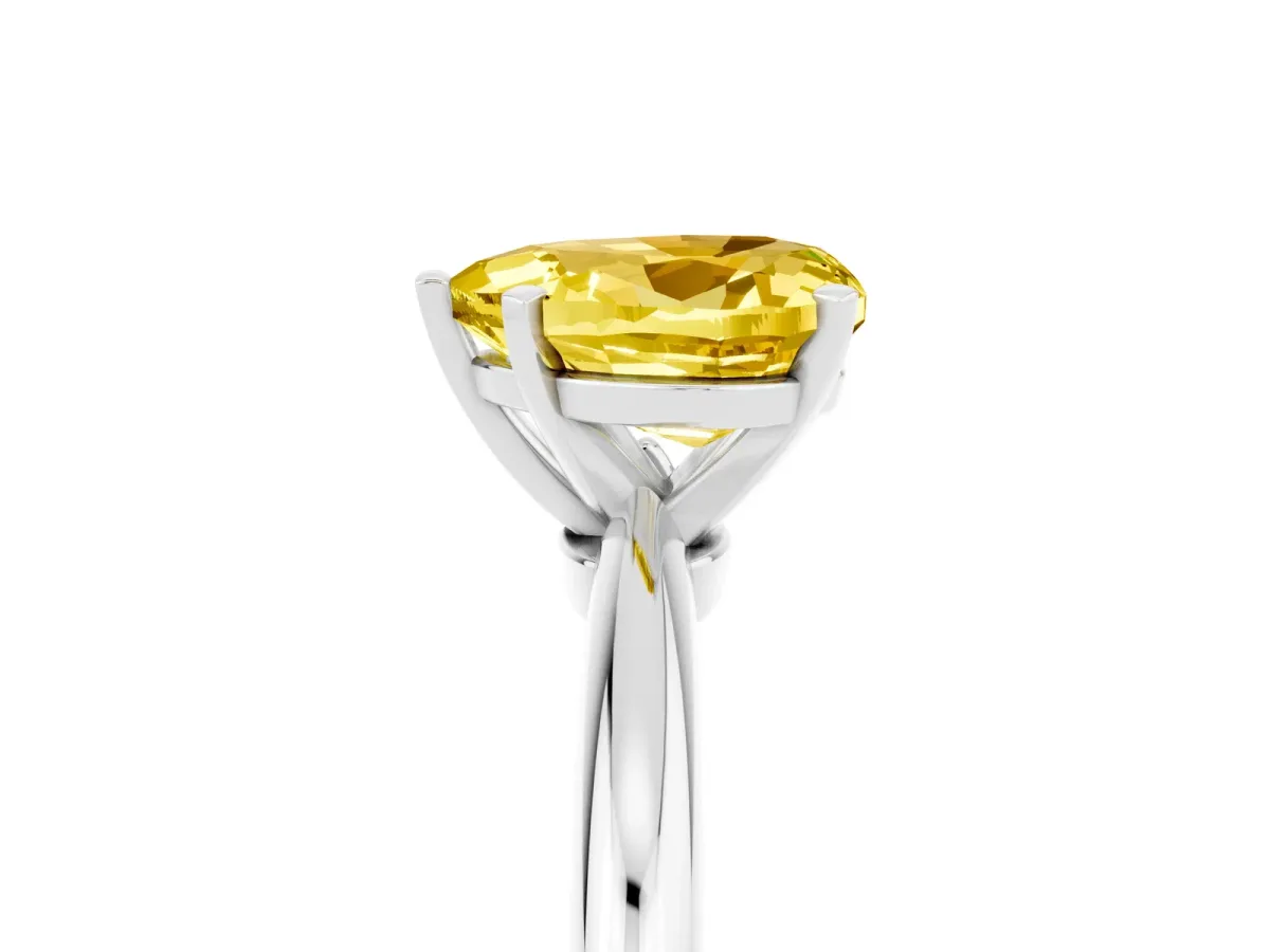 Heart Cut Yellow Sapphire Solitaire Ring with Six-Prong Setting and Classic Band Silver