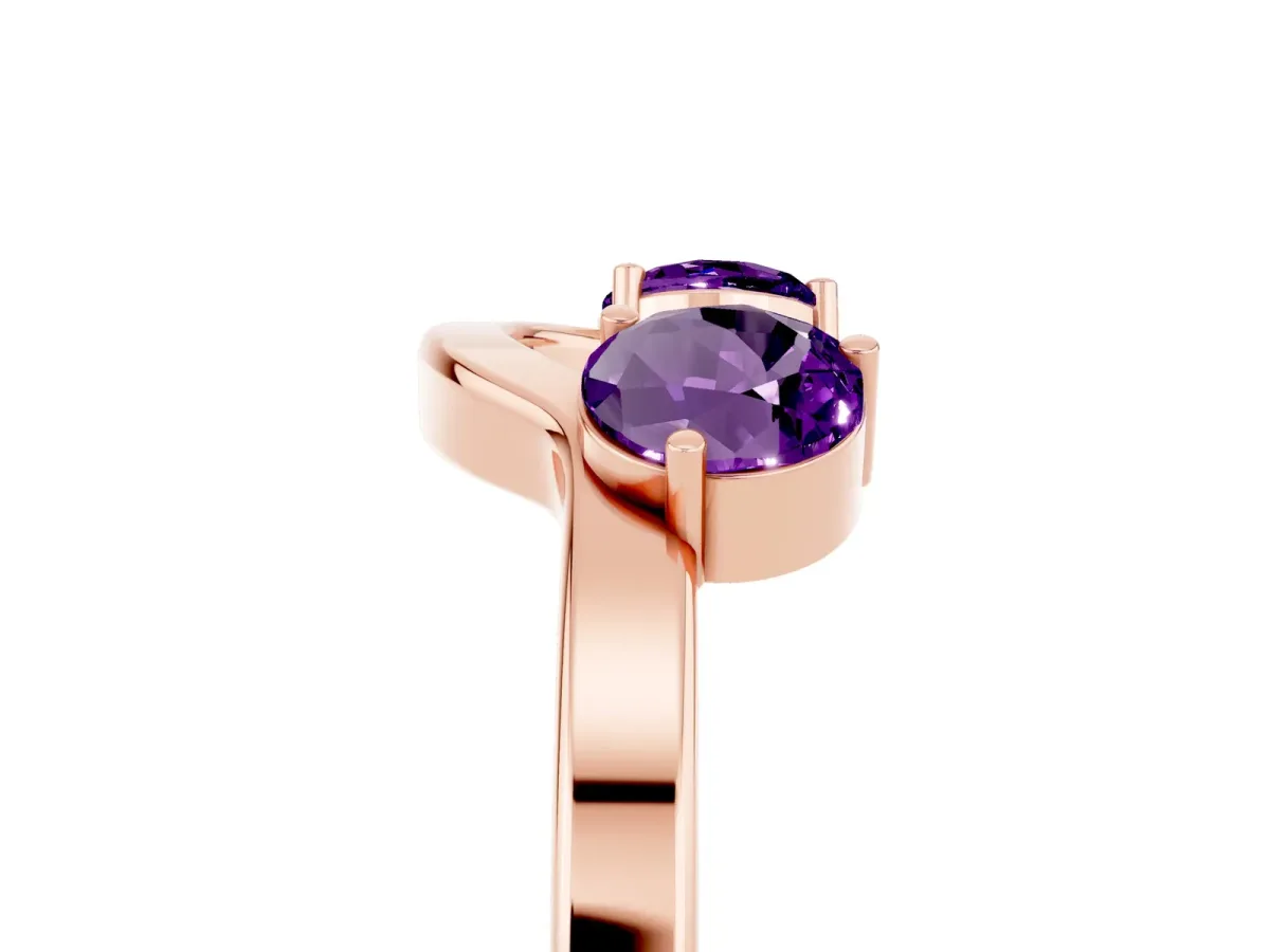 Dual Round Amethyst Open Band Ring with Prong Setting Rose gold