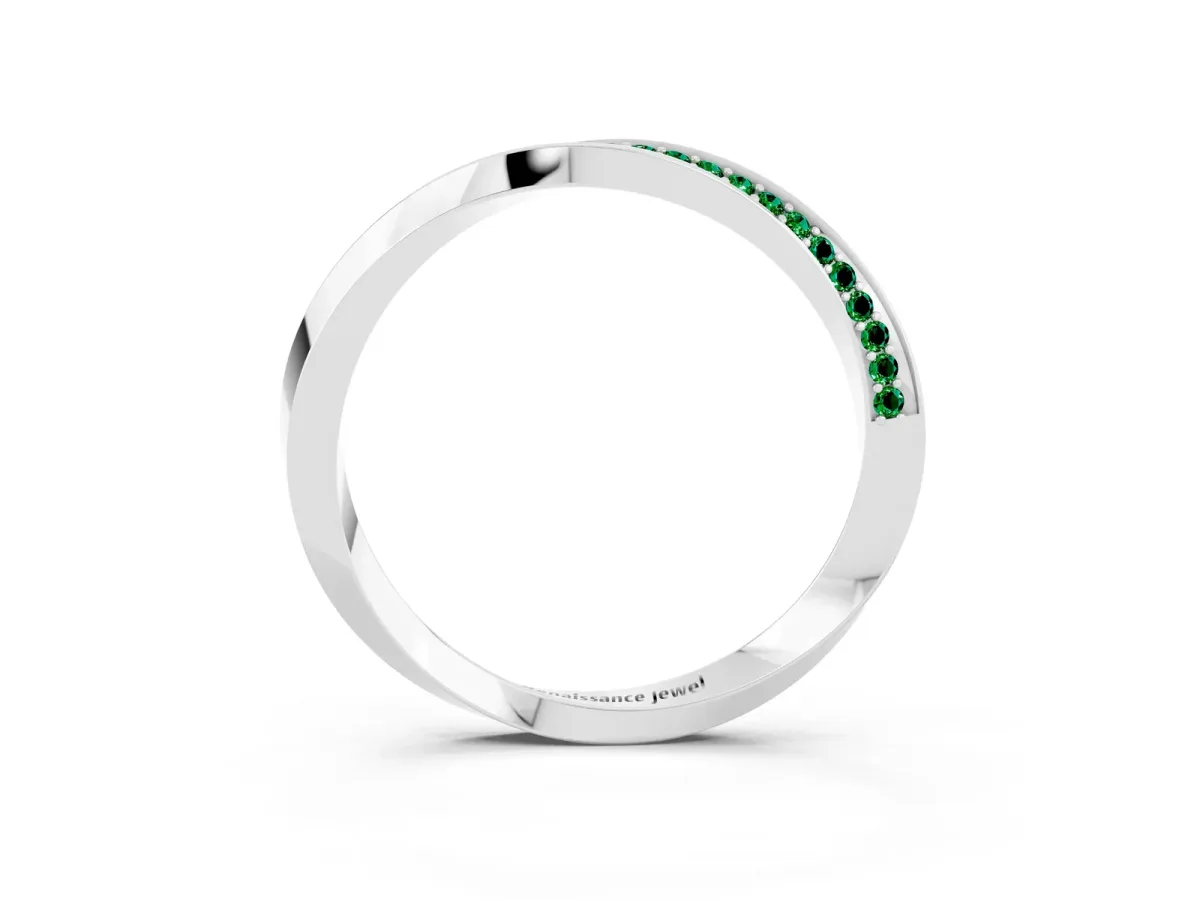 Pavé Round Emerald Twist Band White gold
