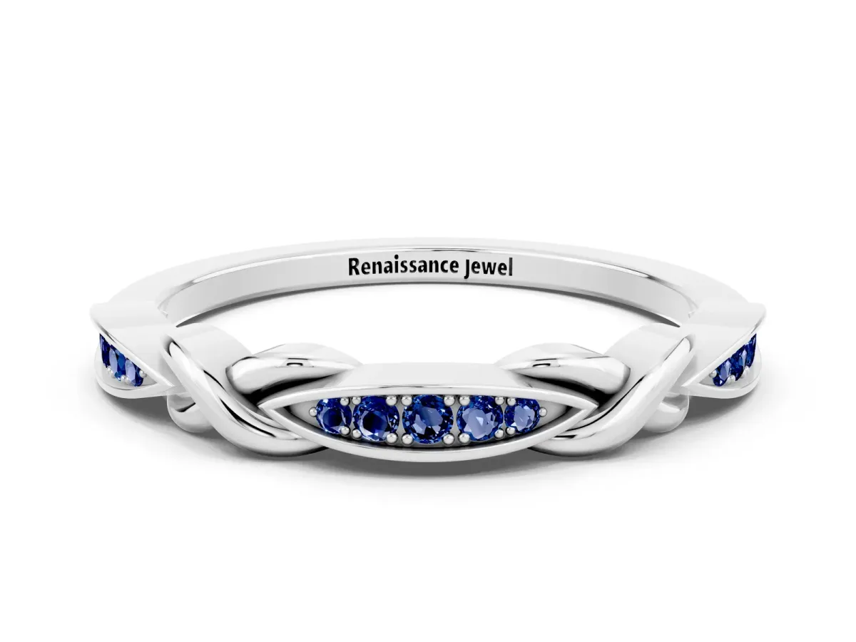 Twisted Marquise Blue Sapphire Pavé Band with Shared Prong Setting Silver