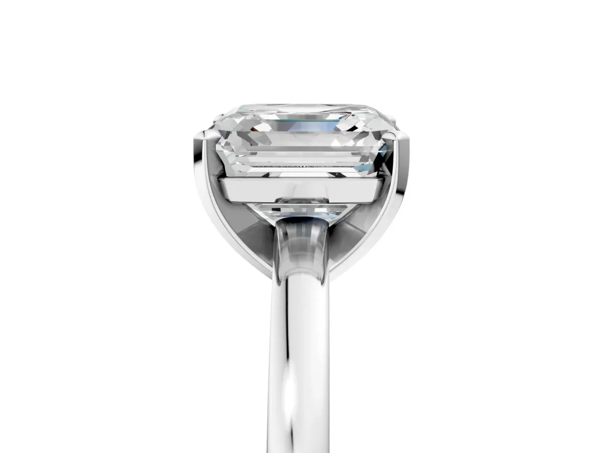 Asscher Cut Solitaire Diamond Engagement Ring with Four-Prong Setting on a Classic Band Platinum