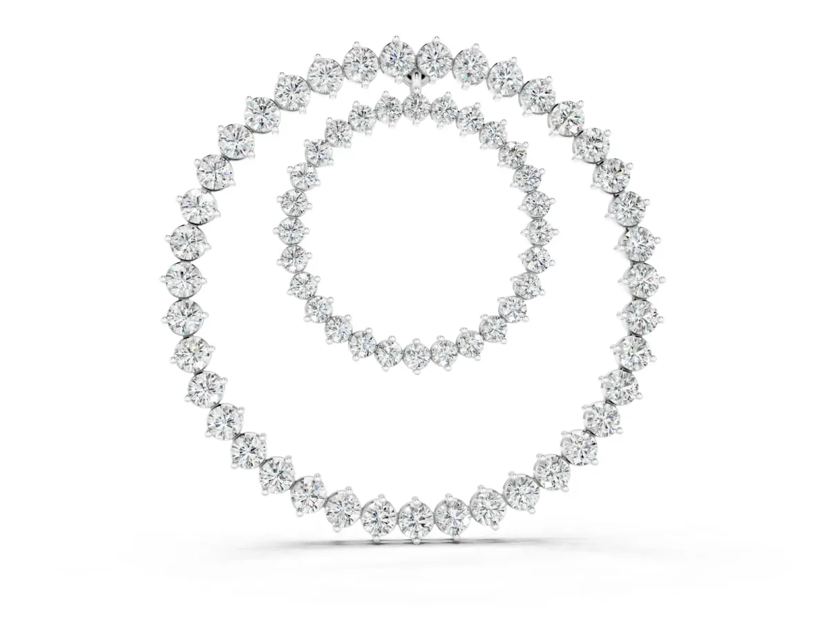 Round Moissanite Double Halo Prong Set Pendant Silver