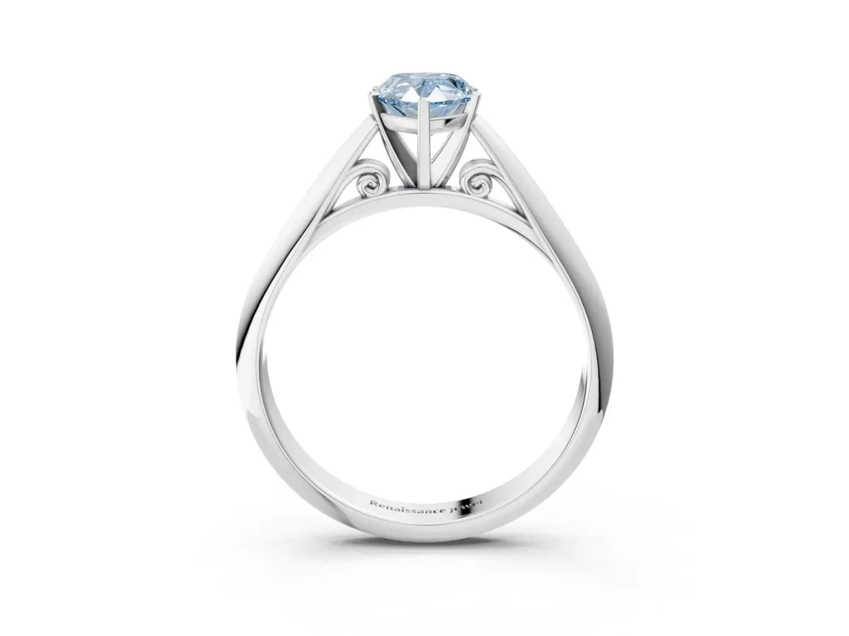 Fancy Blue Pear Cut Diamond Solitaire Engagement Ring with Cathedral Setting and Four-Prong Mount White gold