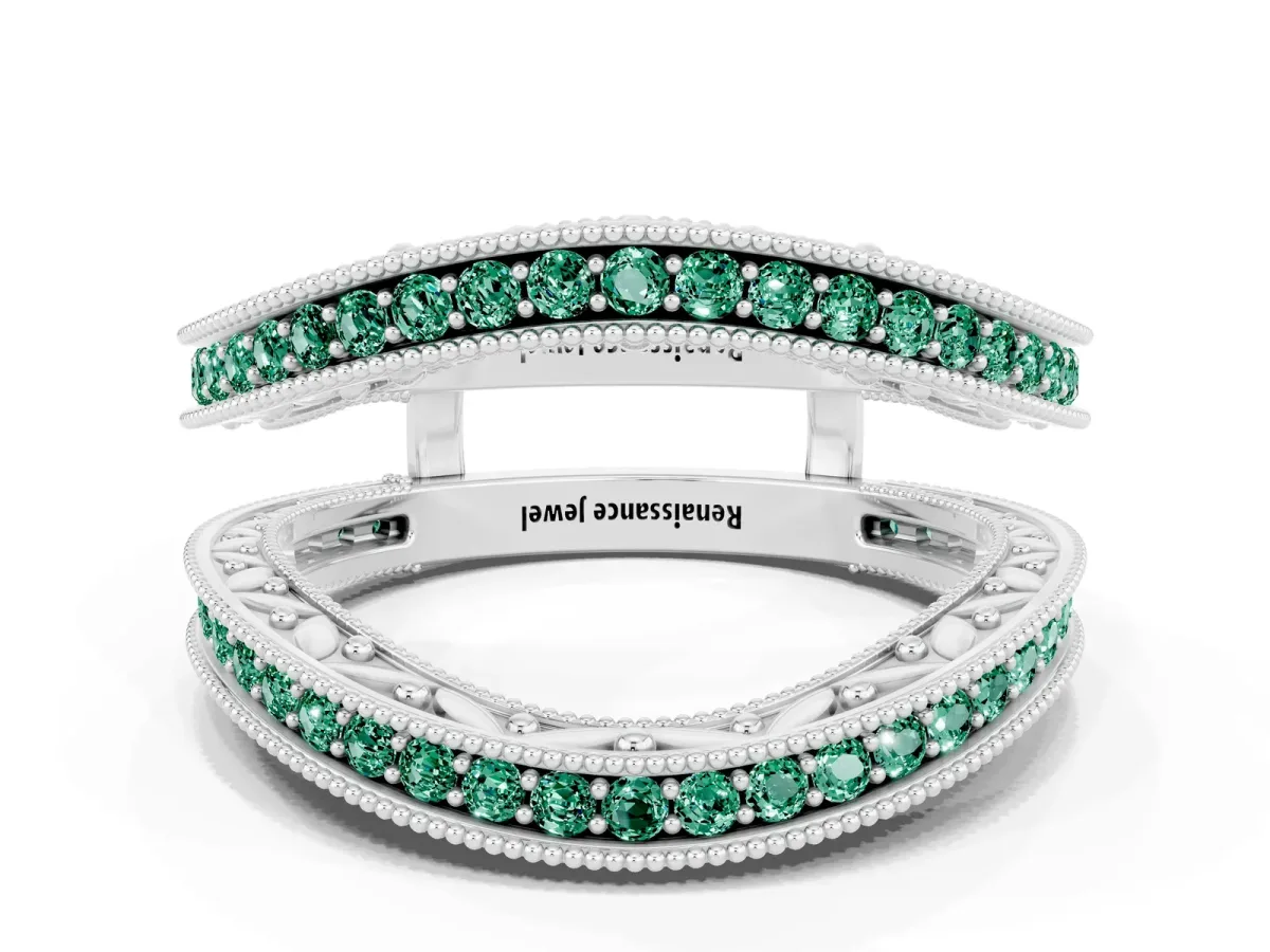 Round Green Sapphire Milgrain Eternity Band with Channel Setting Silver