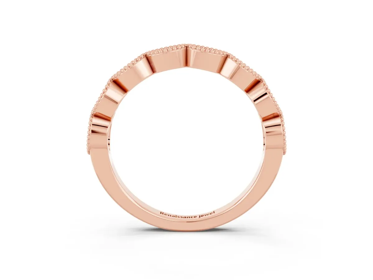 Milgrain Marquise Tanzanite Half Eternity Band with Bezel Setting Rose gold