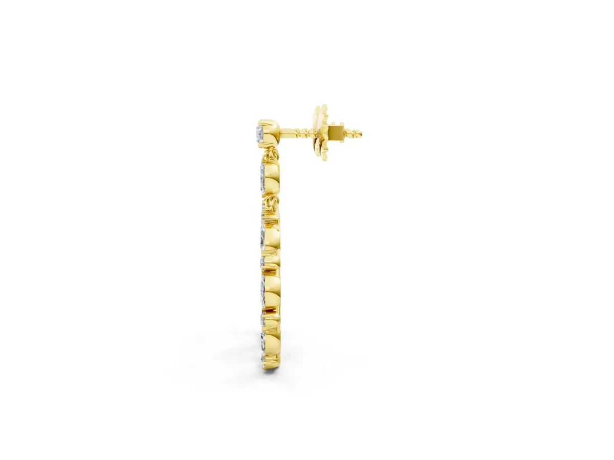 Round and Marquise Diamond Open Oval Drop Earrings Yellow gold