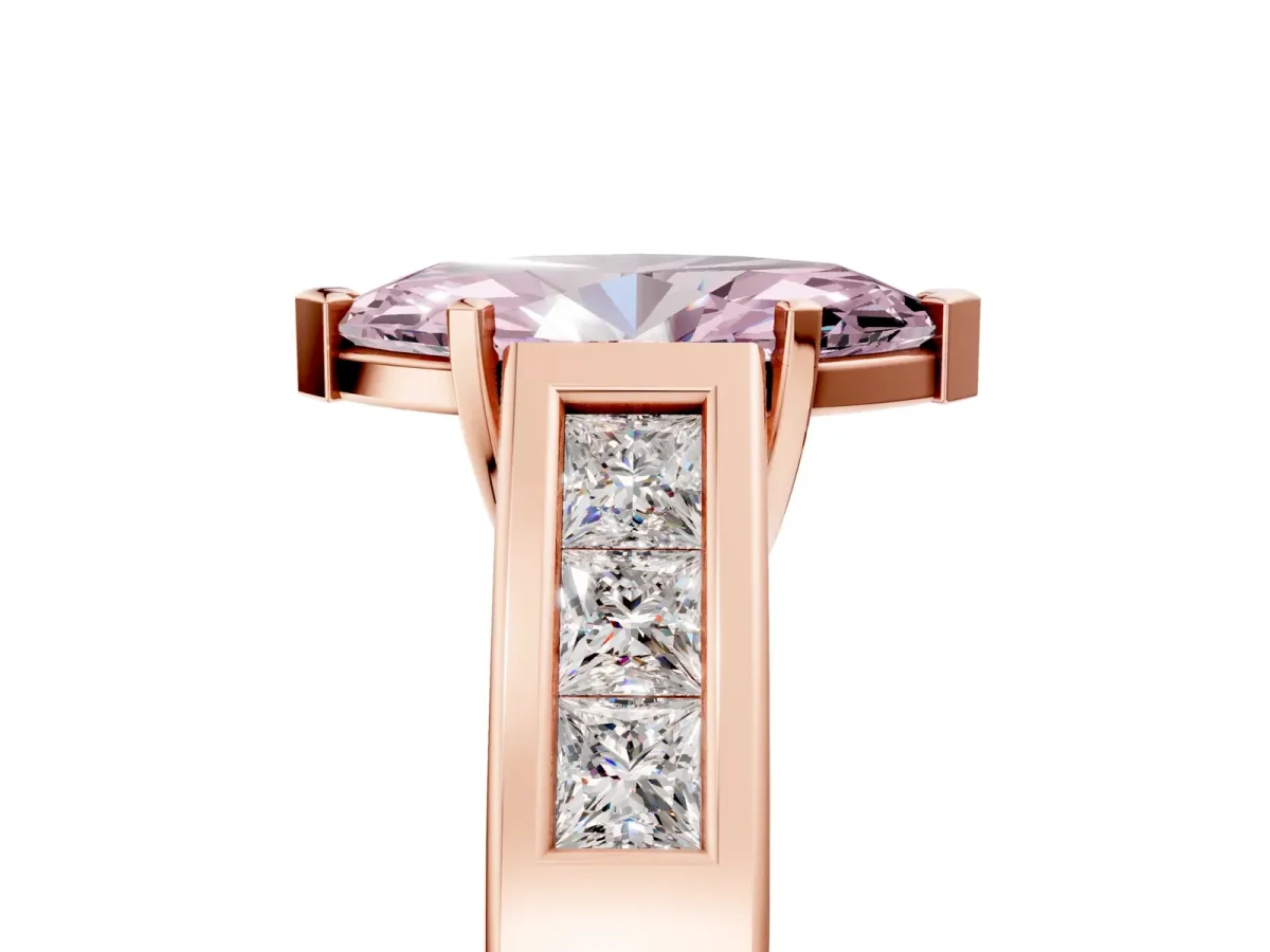 Fancy Pink Marquise Cut Cut Channel Set Solitaire Ring with Four-Prong Setting Rose gold