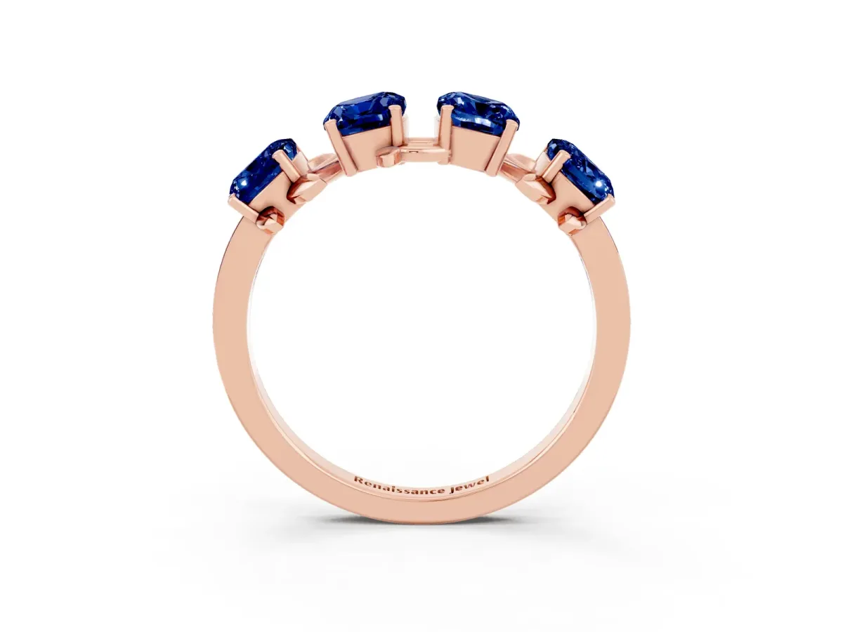 Emerald Cut Blue Sapphire Prong-Set Half Eternity Band Rose gold