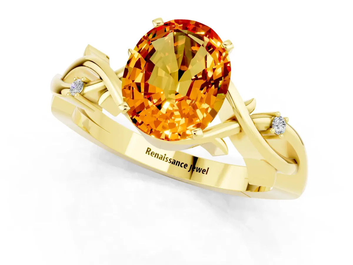 Oval Cut Citrine Solitaire Ring with Twisted Band and Prong Setting Yellow gold