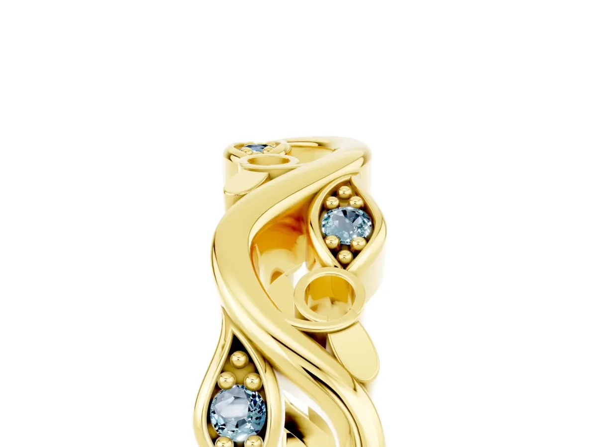 Marquise Aquamarine Vine Eternity Band with Bezel Setting Yellow gold