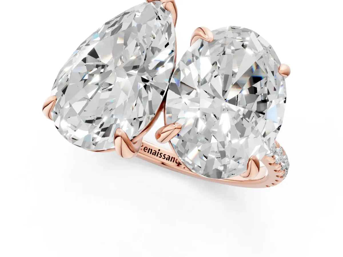 Oval and Pear Toi Moi Ring with Prong Setting and Micro Pave Band Rose gold