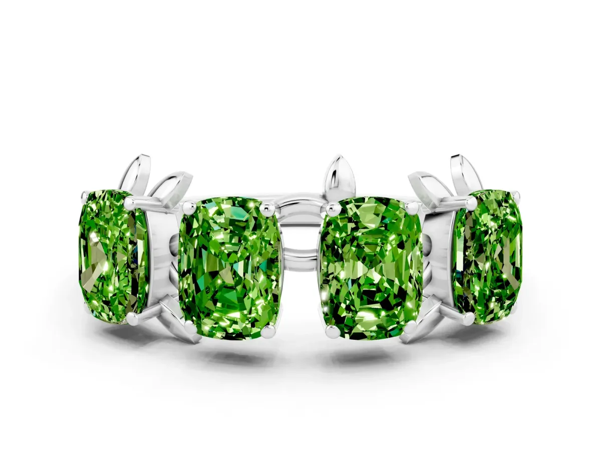 Emerald Cut Peridot Prong-Set Half Eternity Band Platinum