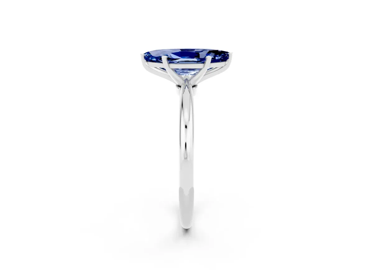 Marquise Cut Blue Sapphire Solitaire Ring with Six-Prong Setting and Classic Band Silver