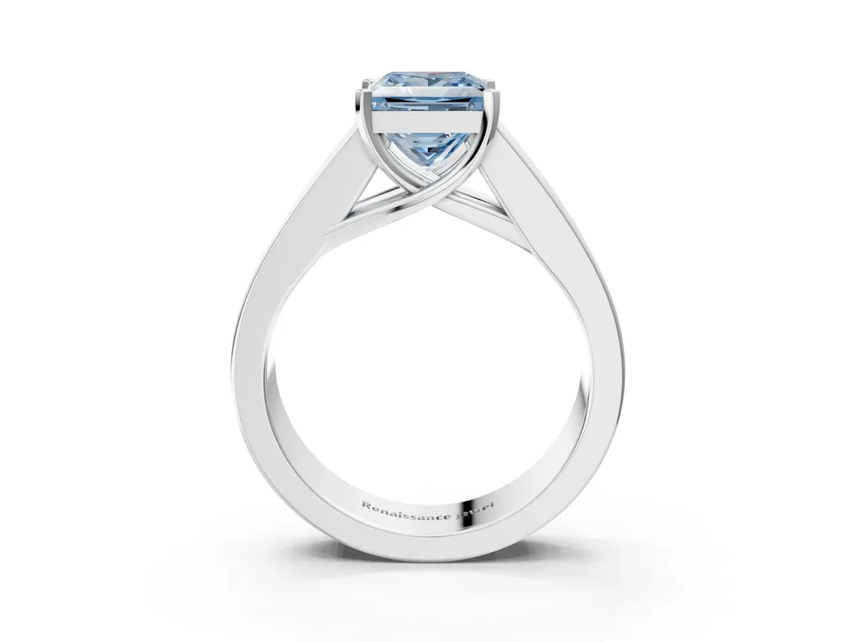 Fancy Blue Princess Cut Cut Channel Set Solitaire Ring with Four-Prong Setting White gold