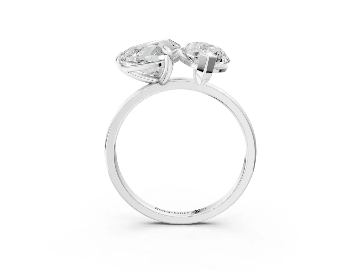 Heart and Marquise Toi Moi Ring with Prong Setting and Plain Band Silver