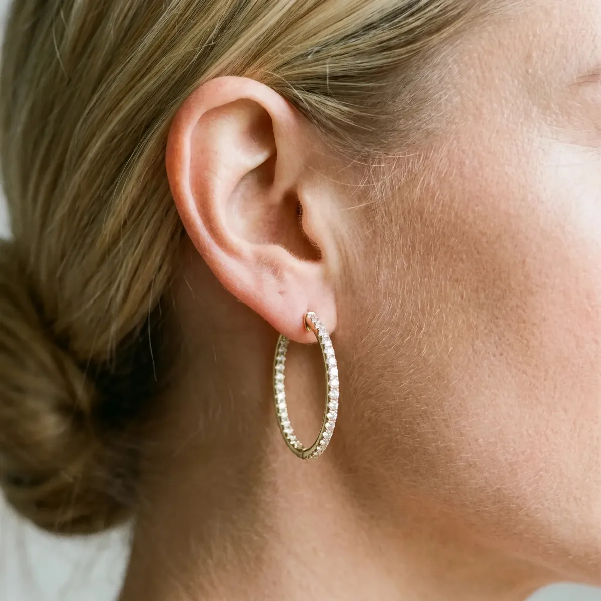 Round Diamond Pave Hoop Earrings with Channel Setting Yellow gold