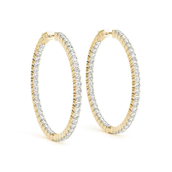 Round Diamond Eternity Hoop Earrings with Pavé Setting and Shared Prong Yellow gold