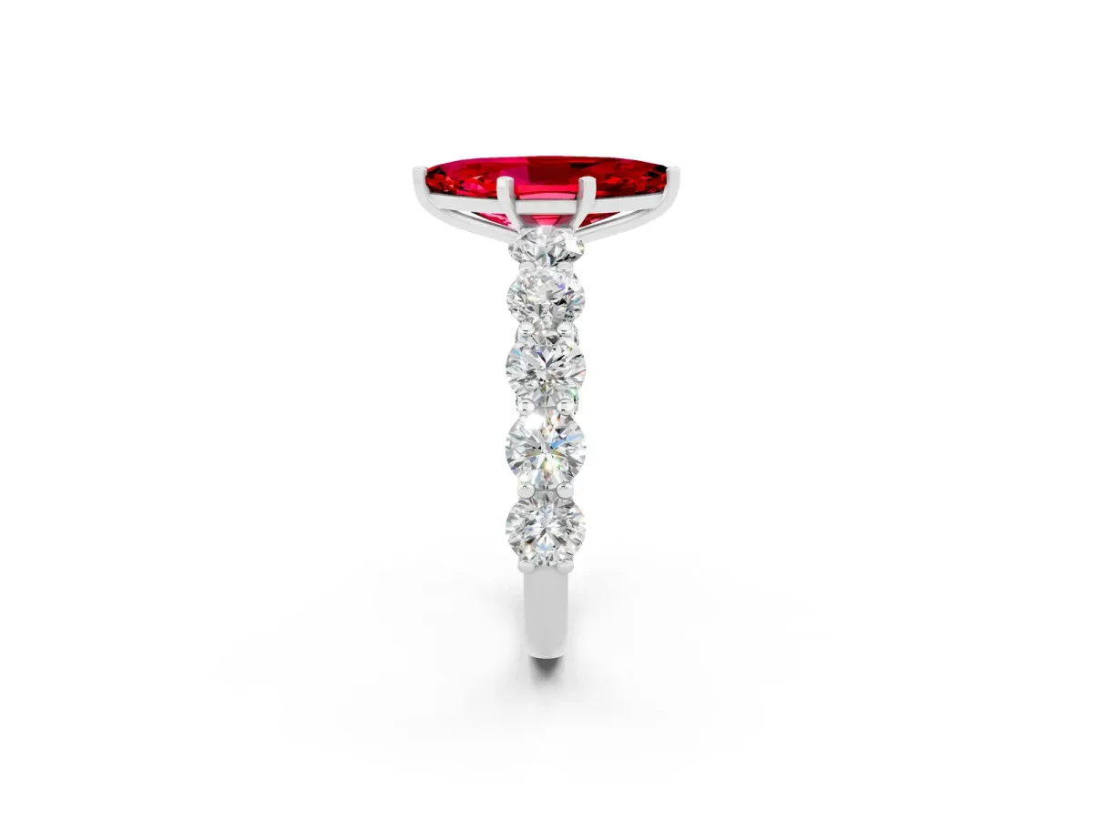 Marquise Cut Ruby Prong Setting with Side Stones on a Pave Band White gold