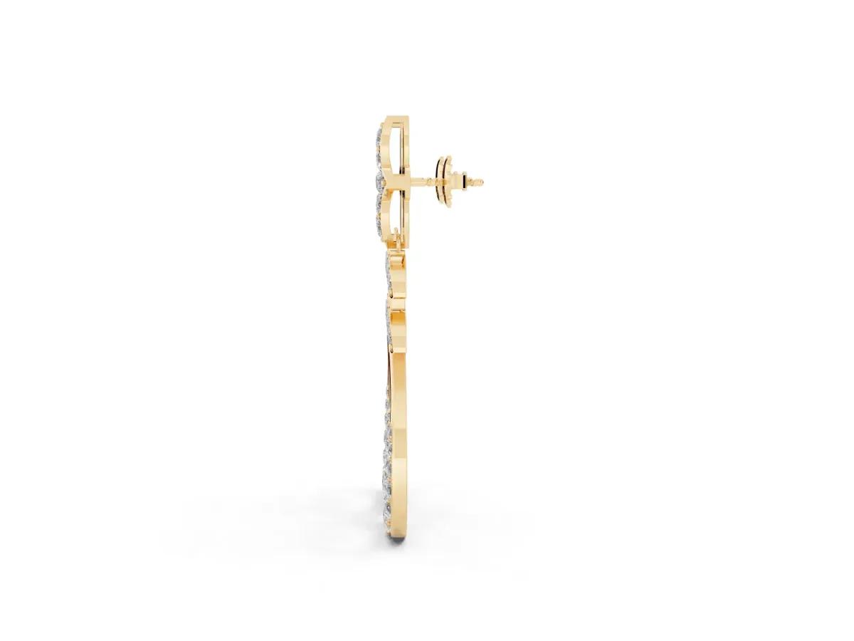 Marquise and Round Diamond Sparkling Dewdrop Drop Earrings Yellow gold