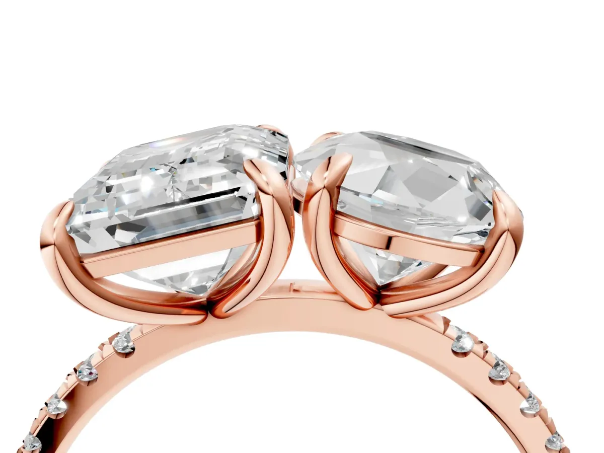 Round and Emerald Toi Moi Ring with Prong Setting and Micro Pave Band Rose gold