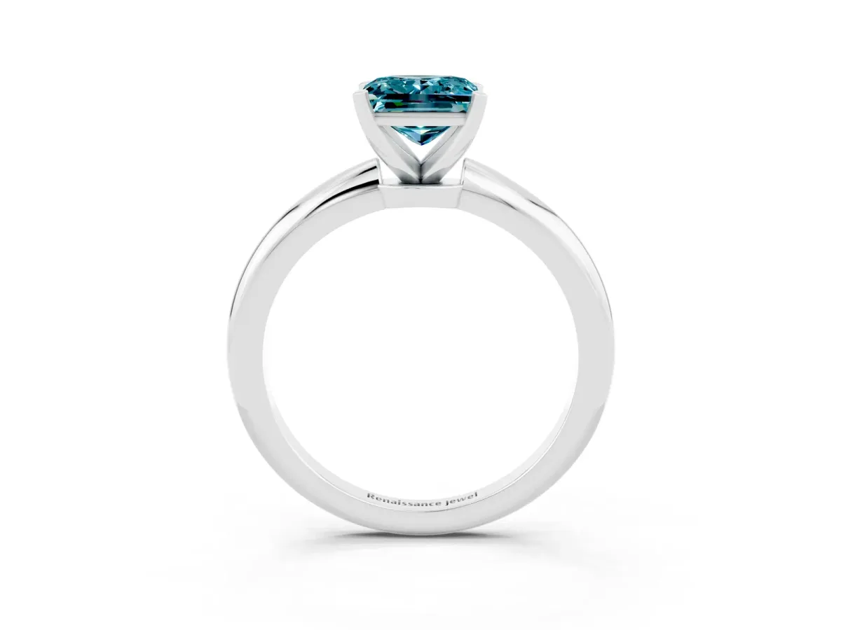 Princess Cut Blue Topaz Solitaire Ring with Six-Prong Setting and Classic Band Silver