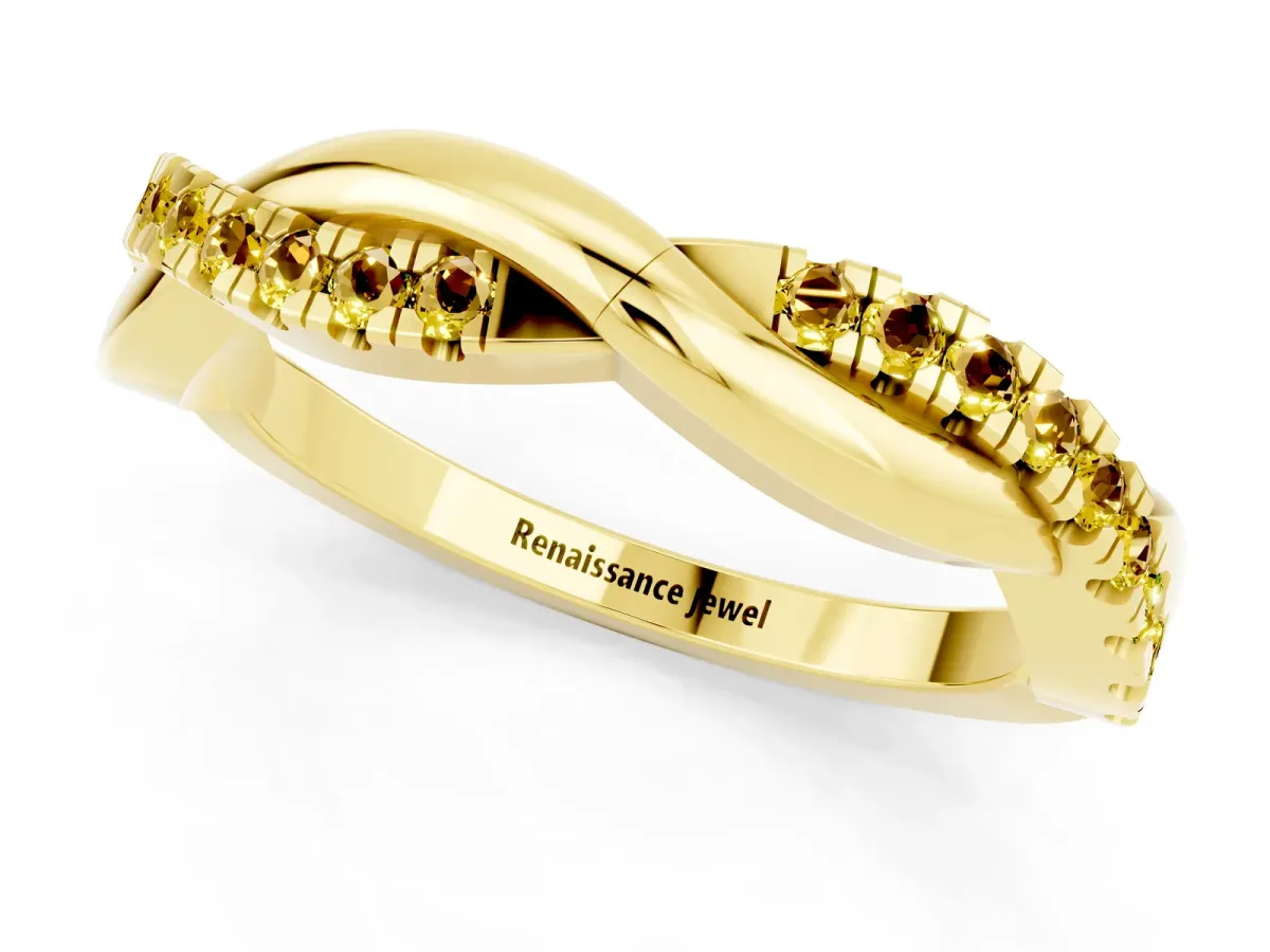 Round Yellow Sapphire Twisted Infinity Band with Prong Setting Yellow gold