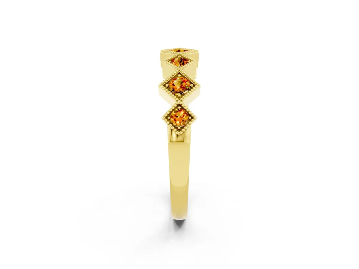 Milgrain Square Bezel Round Citrine Chevron Band Yellow gold