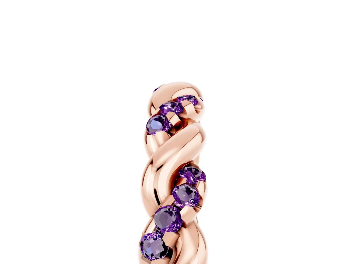 Twisted Pavé Round Amethyst Eternity Band Rose gold