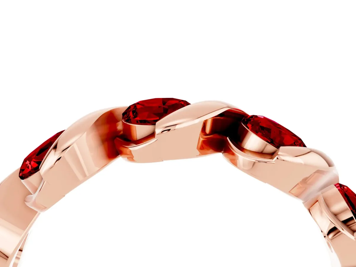 Round Ruby Wave Band with Channel Setting and Shared Prongs Rose gold