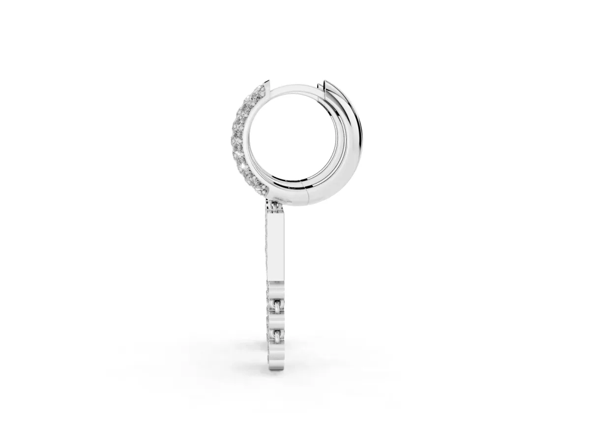 Round Diamond Initial M Huggie Hoop Earrings Platinum
