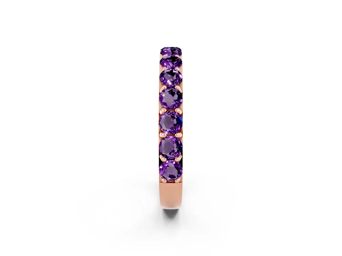 Round Amethyst Half Eternity Band with Classic Prong Setting Rose gold