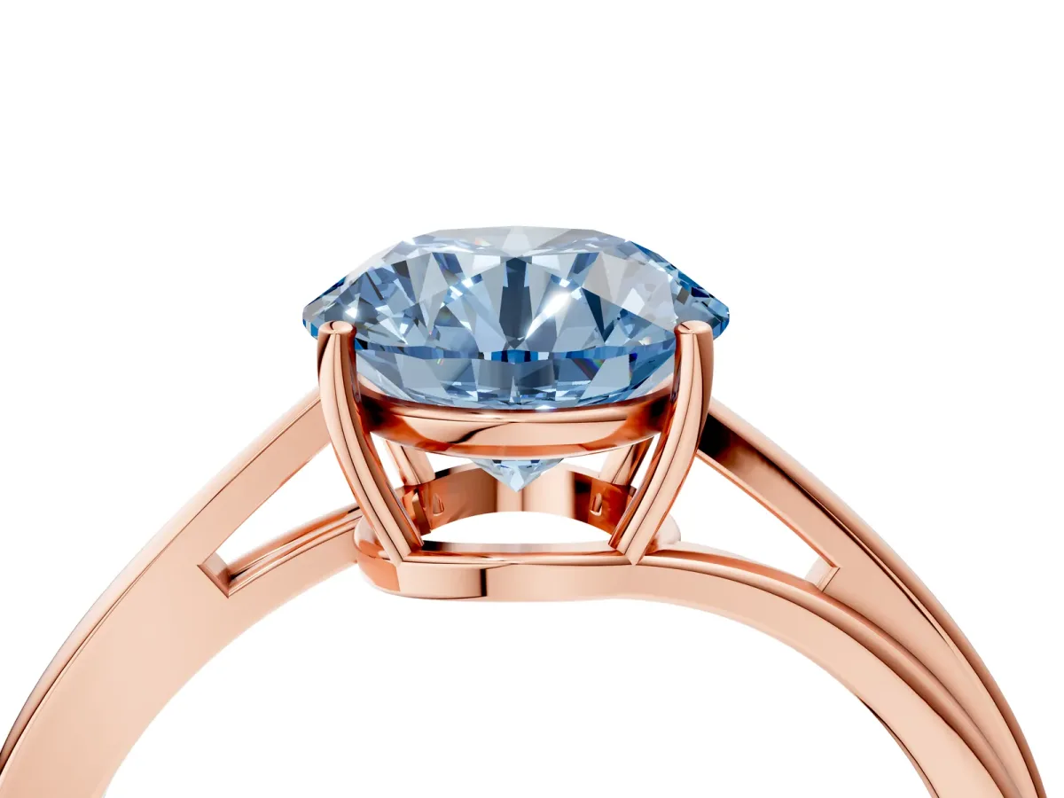 Fancy Blue Round Cut Cut Solitaire Twist Band Ring with Four-Prong Setting Rose gold