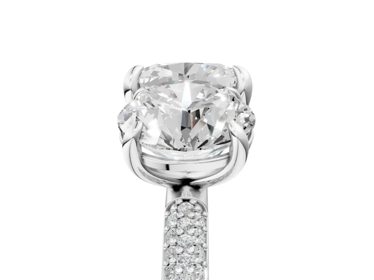 Round and Cushion Toi Moi Ring with Prong Setting and Micro Pave Band Platinum