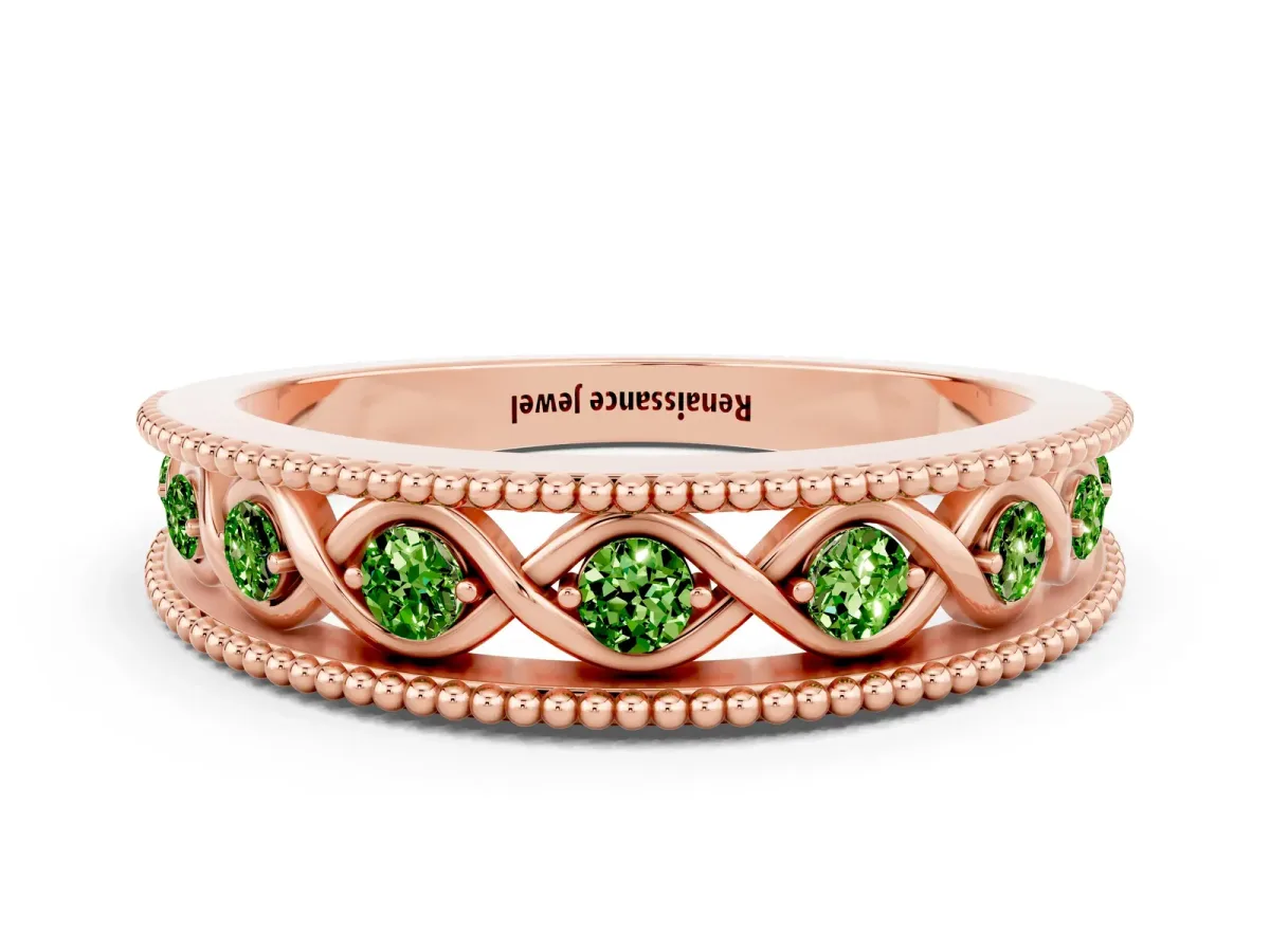 Round Peridot Twist Milgrain Band with Bezel Setting Rose gold