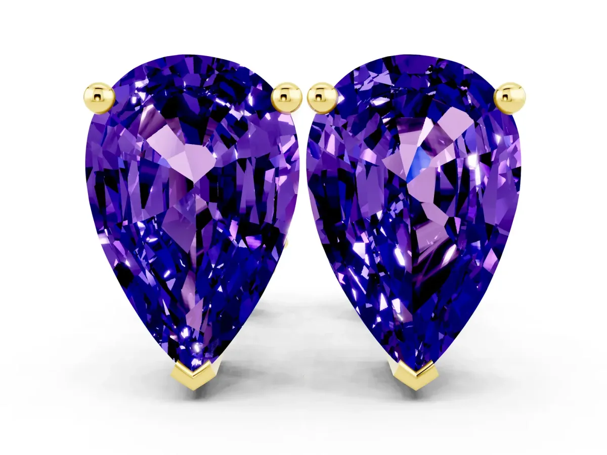 Pear Cut Tanzanite Stud Earrings Yellow gold