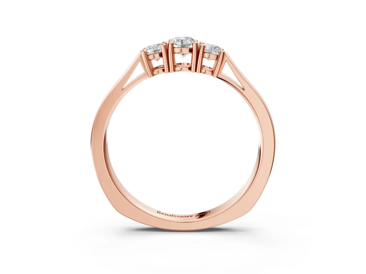 Three-Stone Round Cut Diamond Channel Set Band with Prong Setting Rose gold