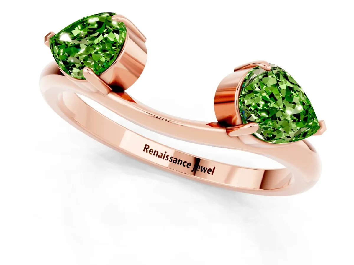 Two-Stone Pear Peridot Bypass Ring with Prong Setting Rose gold