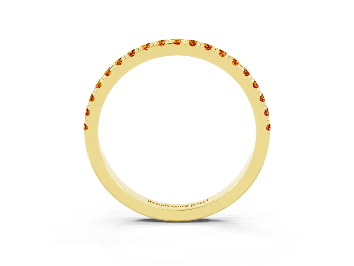 Pavé Round Citrine Half Eternity Band with Shared Prong Setting Yellow gold