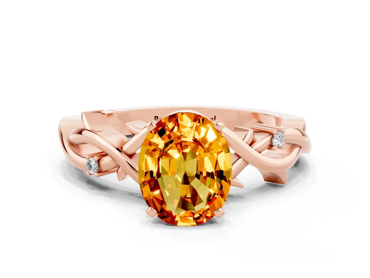 Oval Cut Citrine Solitaire Ring with Twisted Band and Prong Setting Rose gold