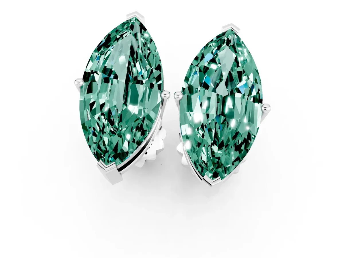Marquise Cut Green Sapphire Stud Earrings Silver